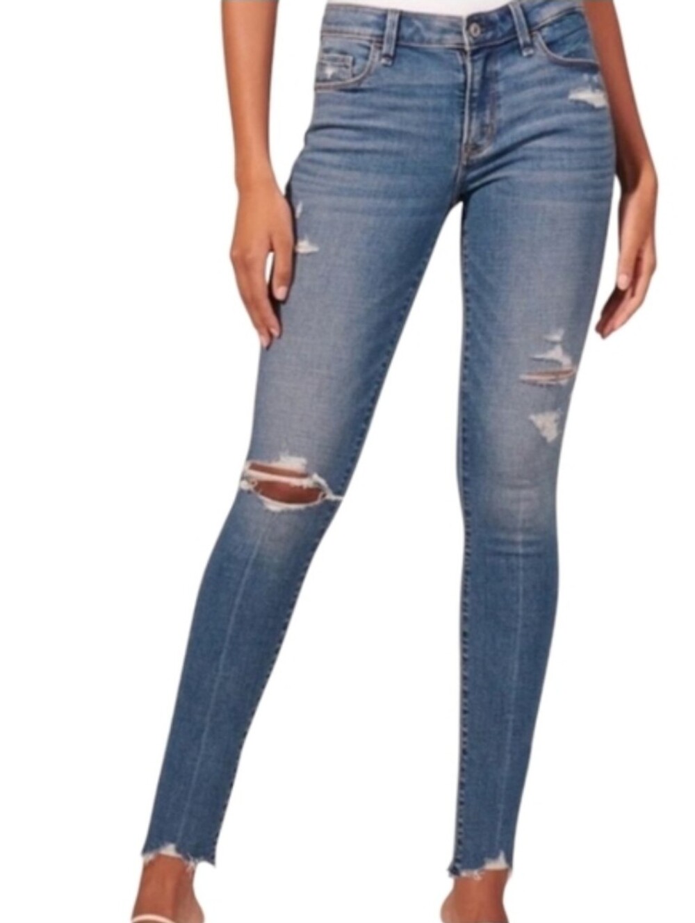 Abercrombie & Fitch Mid Rise Super Skinny Ankle Jeans Distressed Raw Hem 31 12